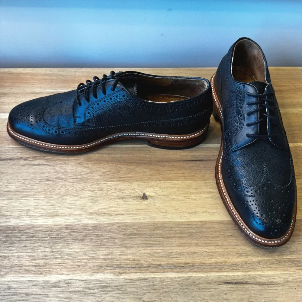 Florsheim Limited Men 8 D Black Pebbled Leather Wingtip Brogue Oxford Dress Shoe